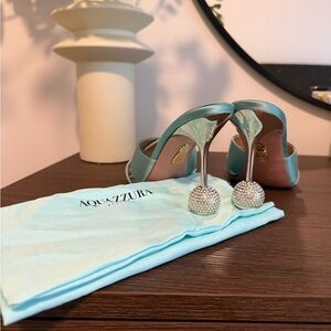 Aquazzura Turquoise Heels with Sparkling Silver Details